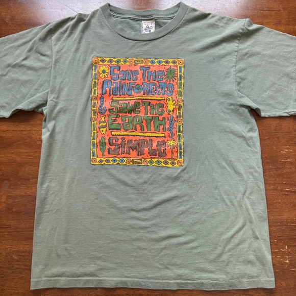 Vtg Alore Save The Rainforests T-Shirt Mens XL Green 1994 Greg Scott Made in USA - Picture 2 of 10